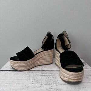 Marc Fisher Black Espadrille Platform Wedge Sandals Size 6M